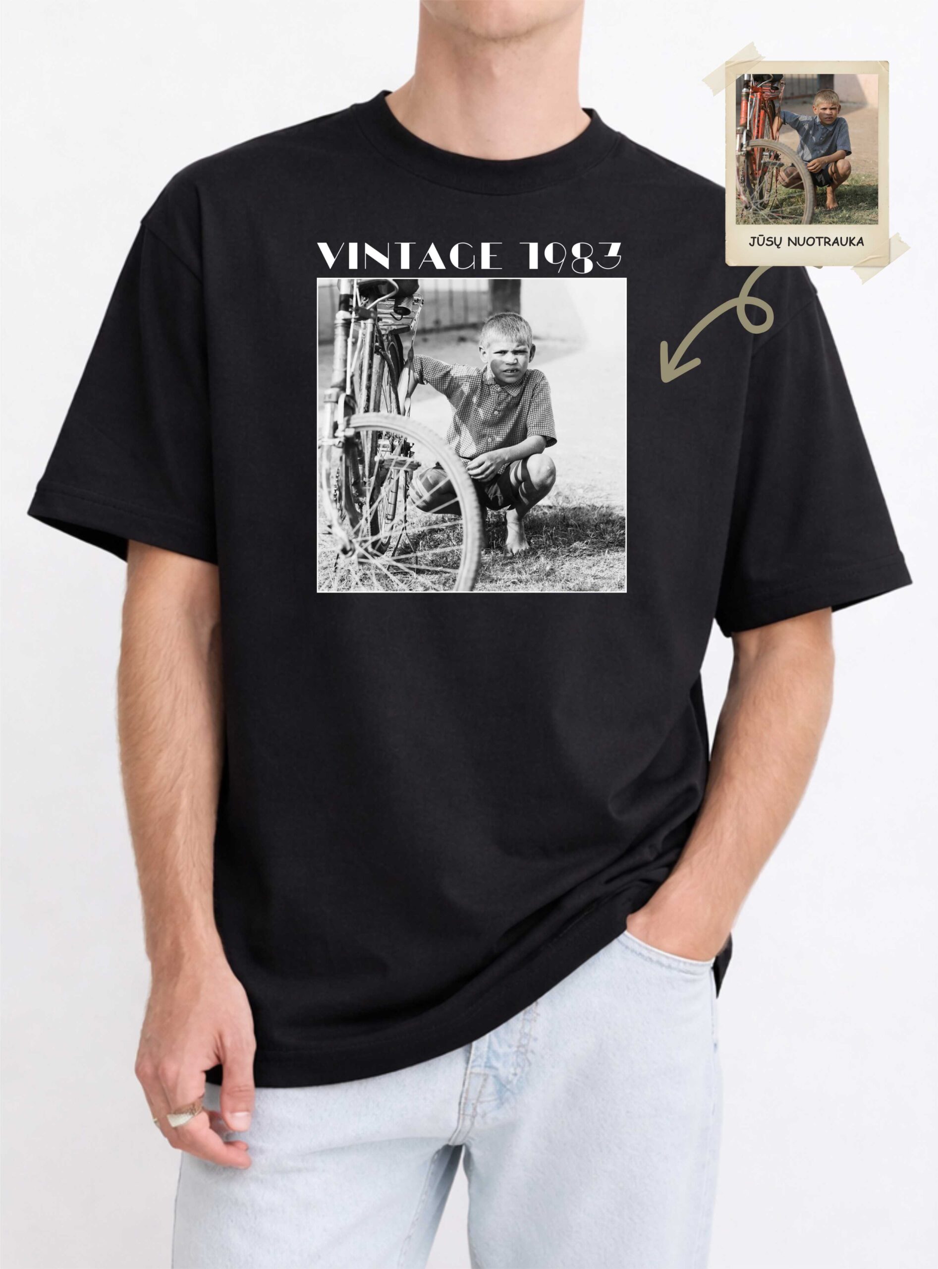 Personalizuoti marškinėliai su Jūsų vintage nuotrauka ir norimu užrašu - Image 2