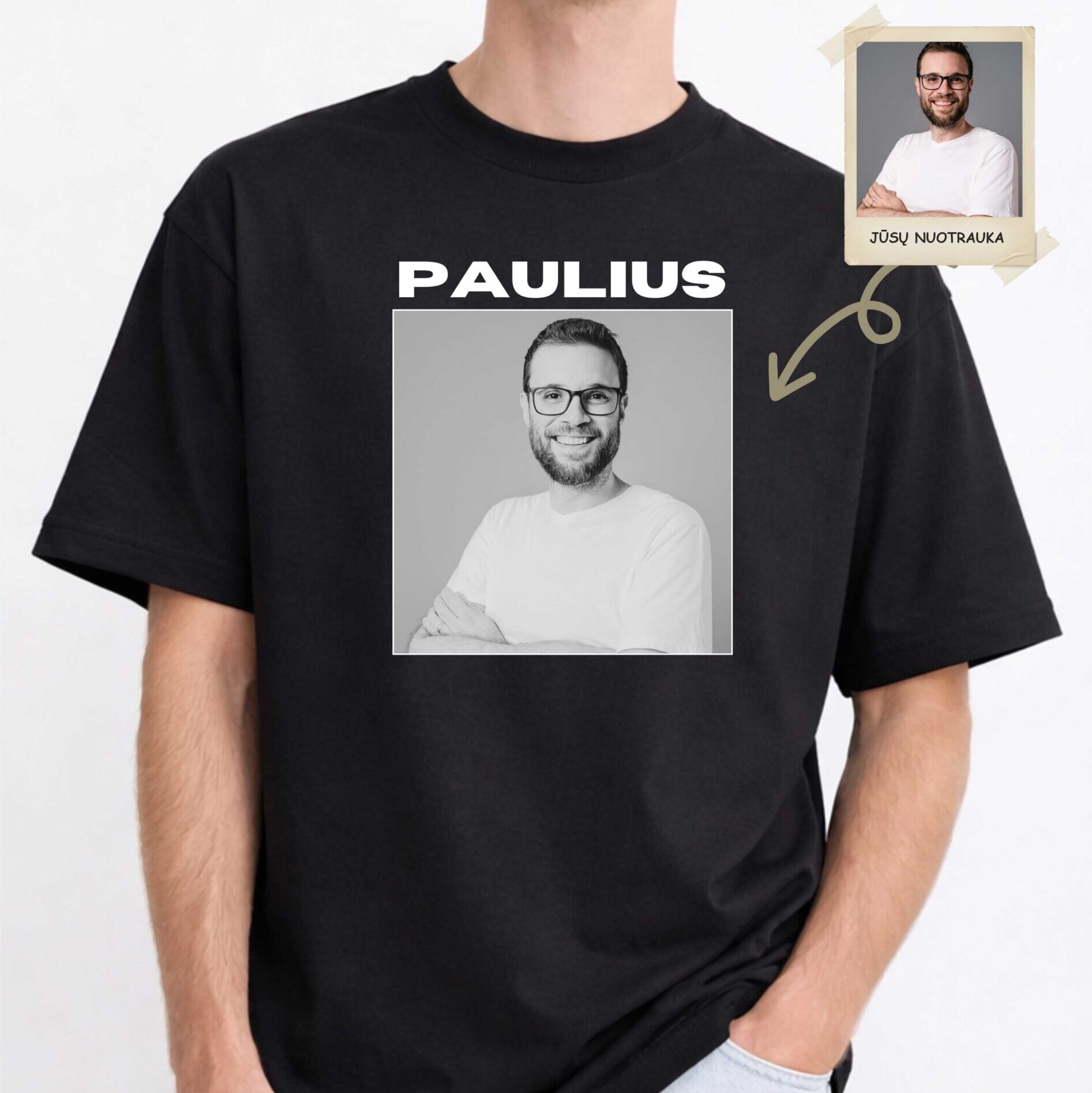Personalizuoti marškinėliai su nuotrauka ir vardu vyrui